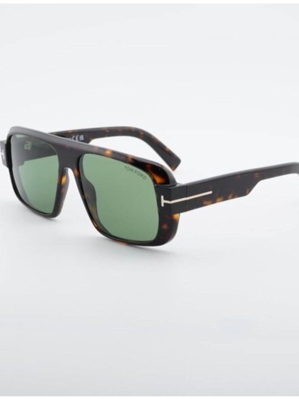 Tom Ford Turner FT1101 52N Sunglasses Dark Havana Shield Frame, Green Lenses